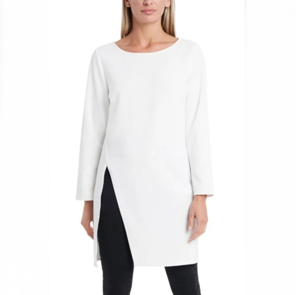 NWT Vince Camuto Long Sleeve Side Slit Crepe Ponte Tunic Top.